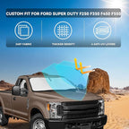 for Ford Super Duty F250 F350 F450 F550 2008-2016 Windshield Sun Shade - 4 Layers Car Sunshades for Front Windows Shade Cover Custom Fit Super Duty Sun Visor 250T Shade Blocks UV Rays Car Accessories