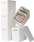 5 pack large plastic White storage bins with Lids, Toy Box Chest with Handle，Organizer Containers Baskets for Baby,Nursery，Sh