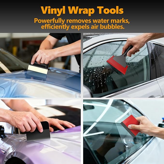 Window Tint Kit Vinyl Wrap Tool Kit Professional Film Car Wrapping Tools Includes Magnet Holders, Felt Squeegees, Plastic Scrapers, Cutting Knives, and Storage Bag