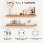 Fun Memories Rustic Elm Wood Floating Shelves, 30 Inch Wall Shelf Set of 2, Wooden Bathroom Shelves with Heavy-Duty Bracket, 