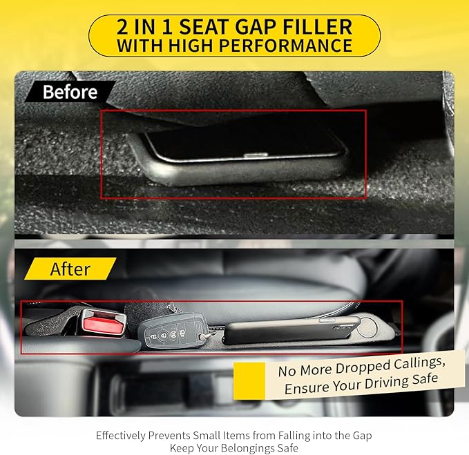 Car Seat Gap Filler 2 Pack, Universal Car Seat Gap Plug Filler 2 in 1, Fill the Gap Between Seat and Console, Seat Gap Filler Crevice Blocker Stop Thing from Dropping for Car SUV Truck Black