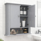 Wall Mounted Bathroom Cabinet Wooden Storage Cabinet with 2 Doors & Adjustable Shelf, Hanging Wall Cabinet Over Toilet, Upper