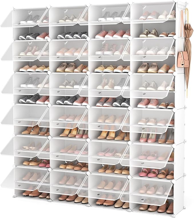 ROJASOP Shoe Storage Cabinet, 12-Tier Shoe Organizer 96 Pairs Extra Large Plastic Shoe Rack with Covers Portable Shoe Rack Or