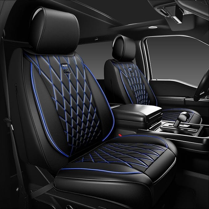 CAR PASS Luxury PU Leather Two Front Car Seat Covers, Waterproof Seat Covers Compatible with Front Seat Armrests, Airbag Comp