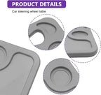 Car Steering Wheel Desk Tray for Laptop and Eating 2 in 1 Multipurpose Travel Accessory with Drink and Pen Holder Compatible with Most Vehicles Grey