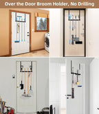 Broom Holder Over The Door - 304 Stainless Steel Mop and Broom Holder Wall Mounted or Hanging Over The Door with Hooks - Broo