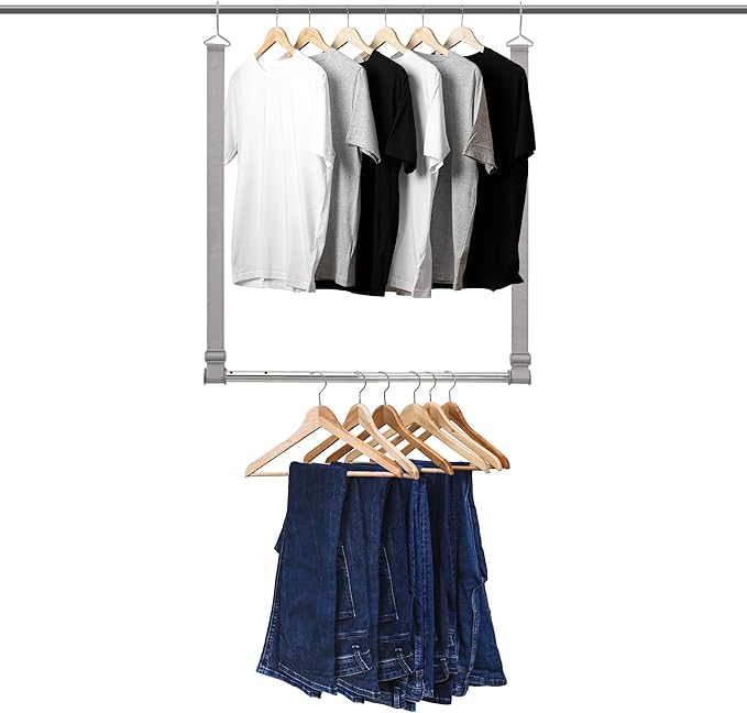 Hanging Closet Rod, 17-28In Width and Up to 32In Height Closet Extender, Double Hanging Bar with Powder-Coated Metal Pole and