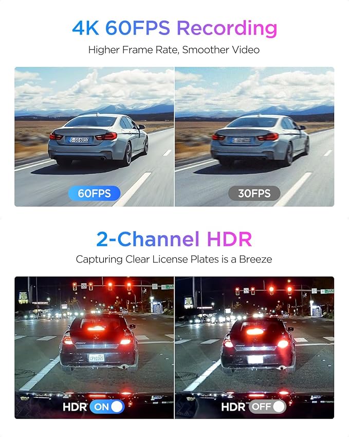 VIOFO A329S 4K 60FPS Dash Cam Front and Rear, 4K+2K Dual Dash Camera for Cars, Power Saving Parking Mode, Wi-Fi 6 App Control