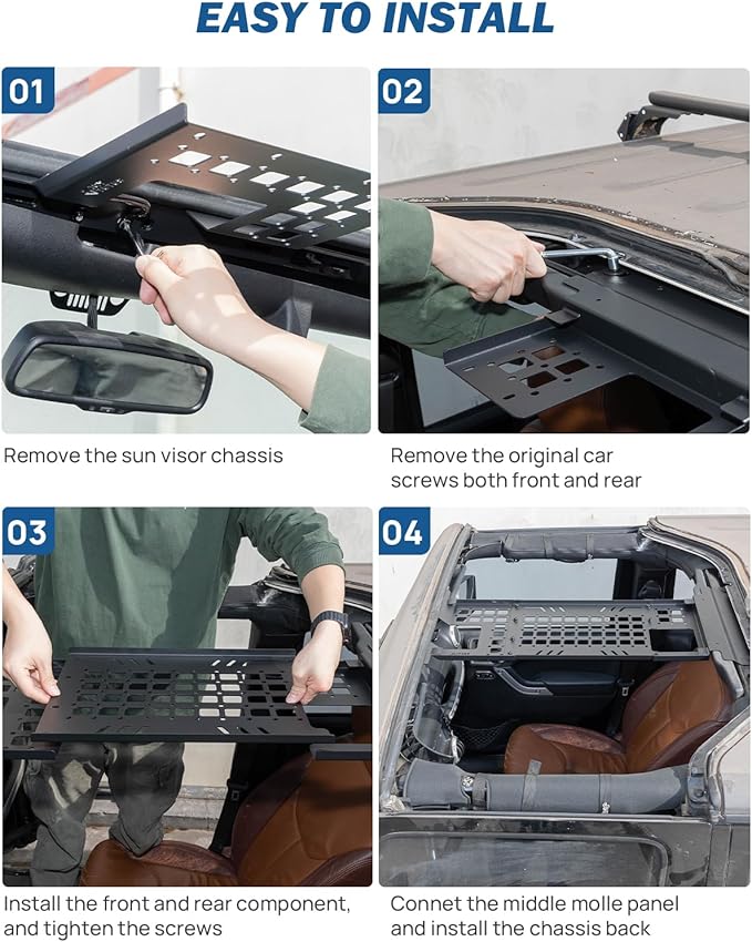 JOYTUTUS Overhead Molle Panel Compatible with Wrangler JK 2007-2018 (Only for Hard Top), Wrangler Cargo Roof Rack Storage, No Drilling