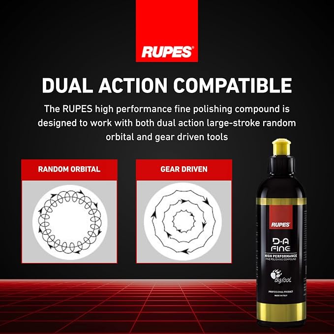RUPES 9.DAFINE250 Pack of 12 Yellow 250 ml D-A Fine High Performance Fine Polishing Compound for Car Detailing & Removing Scratches | Light Defect Removal | Reduces Oxidation and Removes Swirl Marks