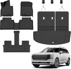 Auxko All Weather Floor Mats Cargo Mat with Backrest Mat for Hyundai Palisade Hybrid 2026 7&8 Seat All Season TPE Accessories Guard Odorless Anti-Slip Floor Liners Trunk Tray with Back Seat Protector
