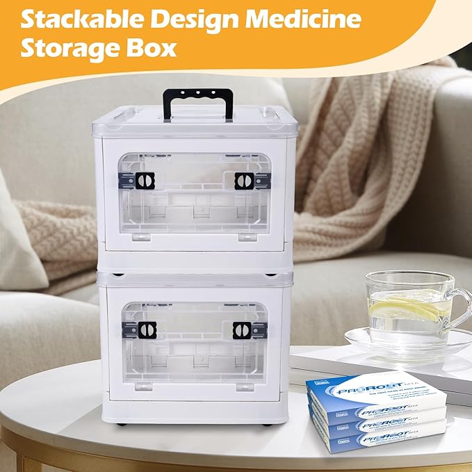 Gifhomfix 18QT Medicine Storage Box with Handles, Large Capacity First Aid Box, Clear Medical Supply Organizer with Removable
