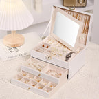 3 Layer Jewelry Boxes for Women with Mirror Large Jewelry Organizer Box with 2 Jewelry Organizer Drawer PU Lockable Elegant U