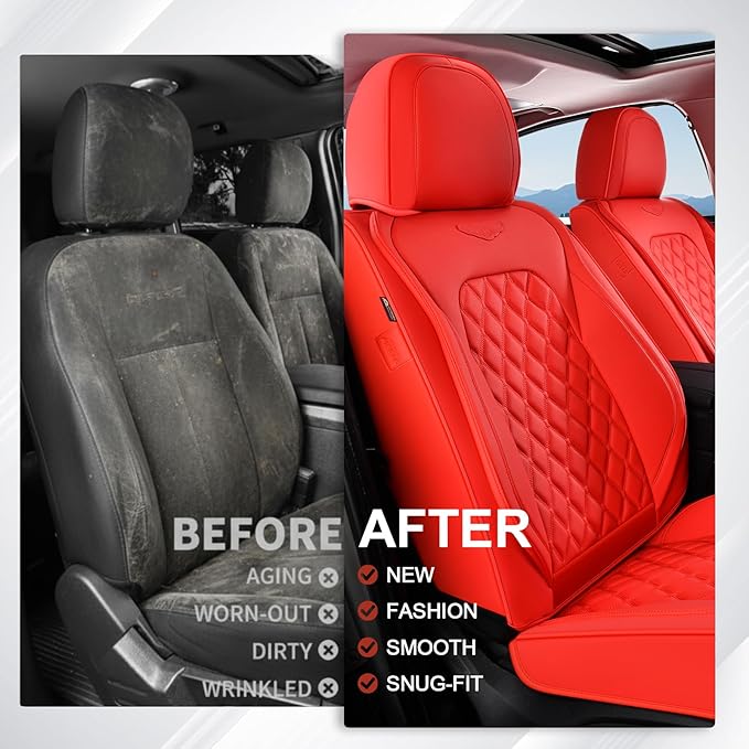 Coverado Full Set Car Seat Covers, 5-Seat Universal Faux Leather Waterproof Seat Covers, Front & Back Car Seat Protectors, Re