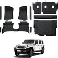Floor Mats for Jeep Wrangler JL 4XE 4-Door 2021-2025 2026, All Weather Floor Mats Trunk Cargo Liner with Backrest Protectors and Door Sill Guards Accessories, Full Coverage Set