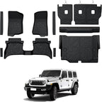 Floor Mats for Jeep Wrangler JL 4XE 4-Door 2021-2025 2026, All Weather Floor Mats Trunk Cargo Liner with Backrest Protectors and Door Sill Guards Accessories, Full Coverage Set