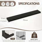 72 Inch Floating Shelves, 12" Deep Floating Shelf Wall Mounted, 72" Wall Shelves, Rustic Deep Bookshelf, Extra Deeper & Thick