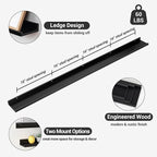 Axeman 72 Inch Floating Shelves | Black Picture Ledge Shelf Set of 3 | Rustic Wood Wall Shelves with Lip | 72" Black Picture 