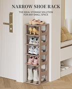 Narrow Shoe Rack - 5 Tiers Stackable Shoe Storage Stand for Entryway Hallway and Closet Durable Shoe Shelf Space Saving Boots