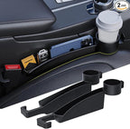 Car Seat Gap Filler Set of 2, Upgraded Car Side Seat Gap Fillers with Organizer, Cup Holder & Hook Function, Inserts Between Front Seats Console Catcher 4in1 Gap Stopper Fill Plug Storage Box (Black)