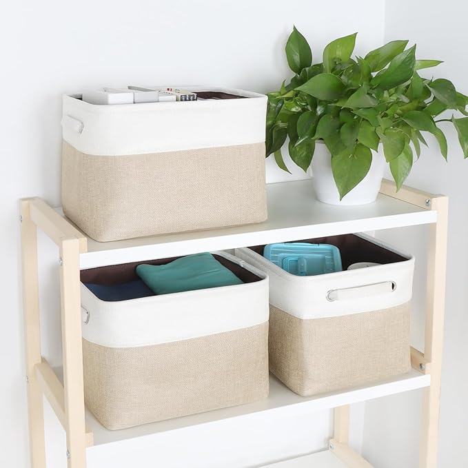 Kntiwiwo Foldable Storage Bin Collapsible Fabric Storage Basket Cube with Durable Handles Closet Organizer Bins for Organizin