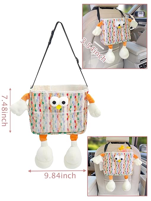 Car Trash Bag Hanging Cute 2 in 1 Can with Tissue Holder Box Seat Back over the Seat Organizer Plush Cartoon Animal Storage Garbage,Pink