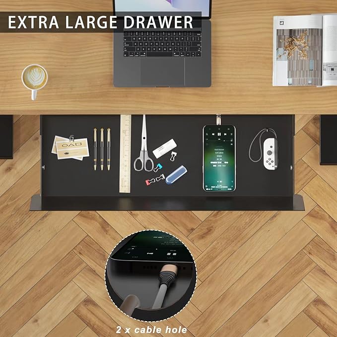Large Under Desk Mounted Sliding Drawer with 2 Cable Hole and 60 Degree Tilt Panel to Pull Out, 22.4'' Long & 9.2'' deep Larg