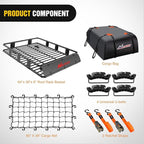 Nilight 64" x 39" x 6" Universal Roof Rack Cargo Basket Heavy-Duty 250LBS Capacity Rooftop Carrier Luggage Holder & Soft Waterproof|Cargo Bag|Net|Ratchet Straps for SUV Truck Vehicle
