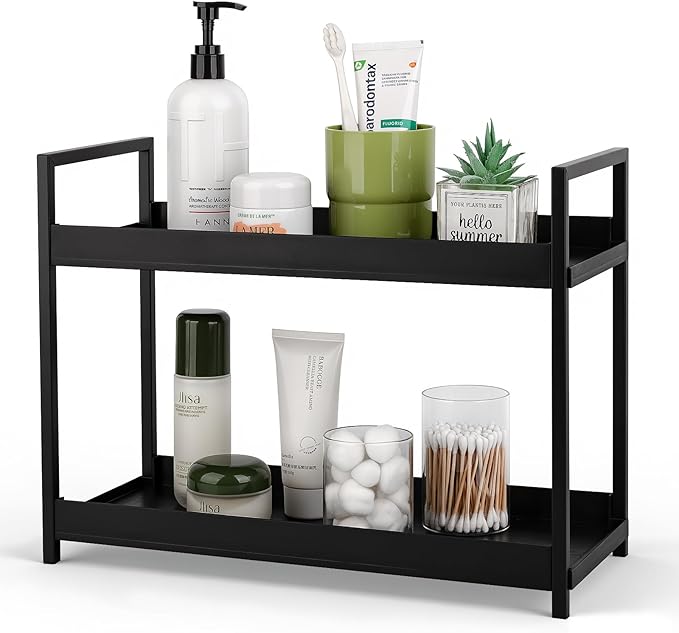 Bathroom Counter Organizer 2 Tier Vanity Storage Countertop Shelf Makeup Organizer Perfume Tray Skincare Holder for Sink, Dre