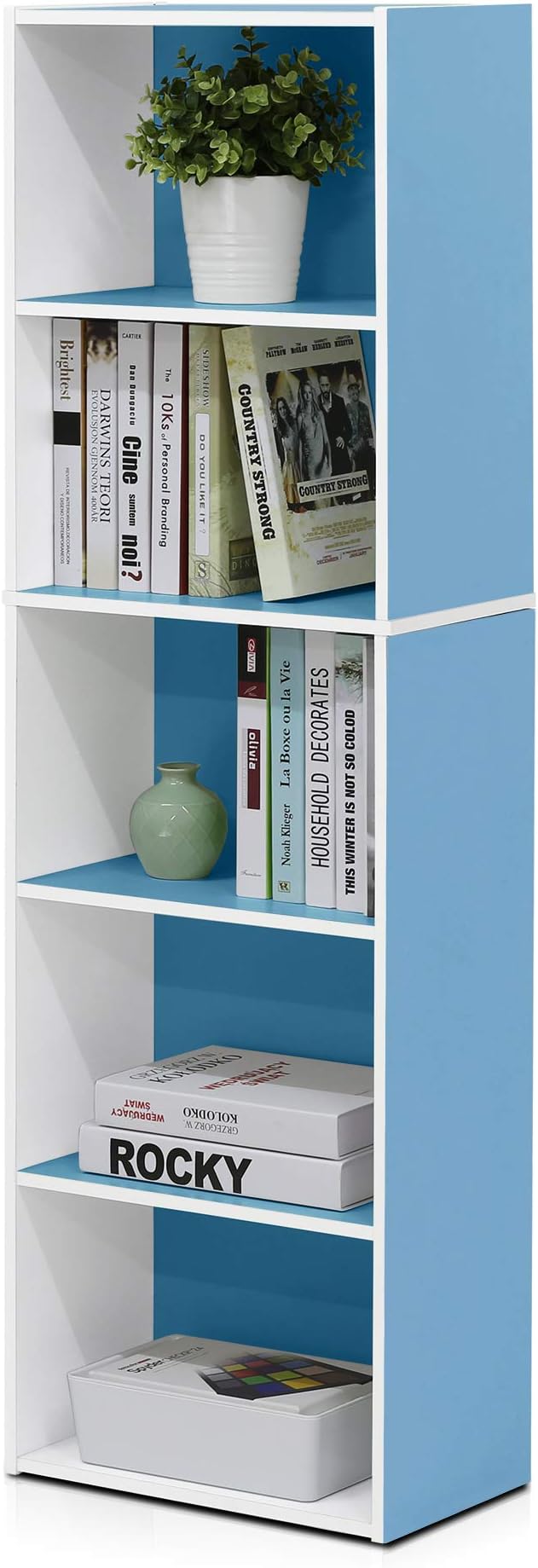 Furinno LUDER Book Shelf, 5-Tier Bookshelf, Bookcase with Open Shelves, 9.4 x 15.8 x 52, Easy Assembly, for Living Room, Bedr