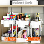 3 Pack Under Sink Organizers and Storage, 2 Tier Bathroom Cabinet Organizer Shelf with Hanging Cups for Kitchen & Bathroom (W