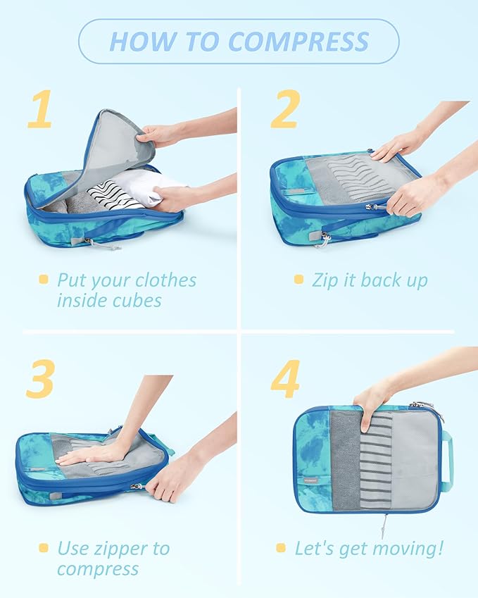 BAGSMART 6 Set /4 Set/2 Set Compression Packing Cubes for Travel, Lightweight Luggage Organizer Bags, Durable Space Saver Bag