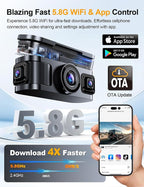 360° View 4K 4 Channel Dash Cam Front and Rear Inside Left Right, Built-in GPS, 5.8GHz WiFi, Car Dash Camera for Cars with Ap