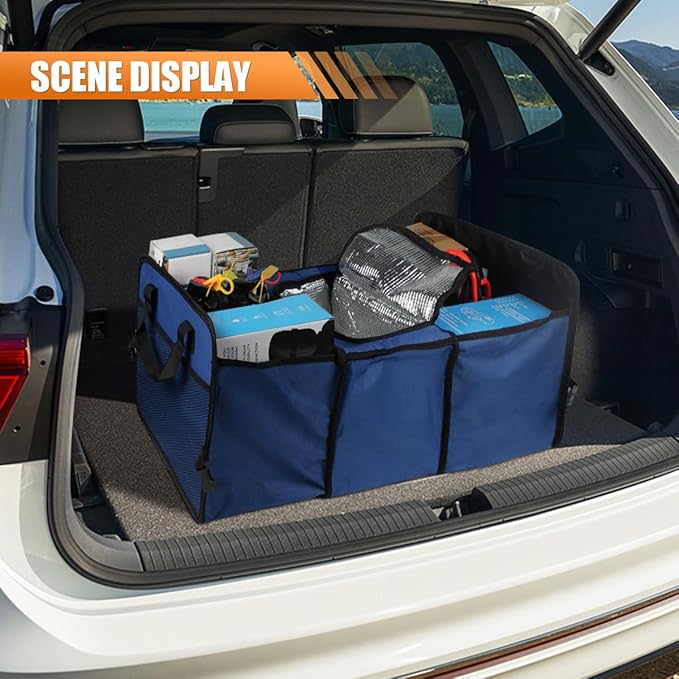 Car Trunk Organizer, Oxford Fabric Waterproof & Anti-Slip Vehicle Storage Box with Leak Proof & Insulated Cooler Bag, Large Cap
