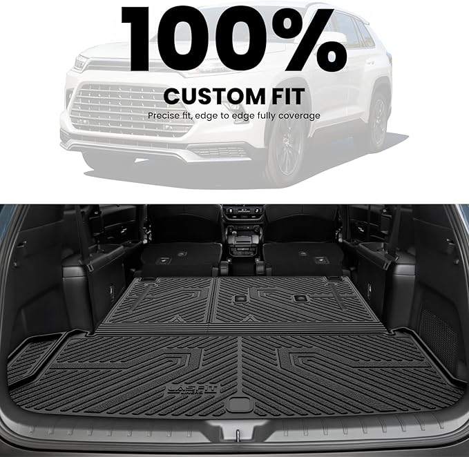 LASFIT Cargo Mat for Toyota Grand Highlander 2026 2025 2024 (Include Hybrid), All Weather TPE Custom Fit Rear Trunk Mat For Grand Highlander Accessories, 2026-2024 Grand Highlander Cargo&Backrest Mats