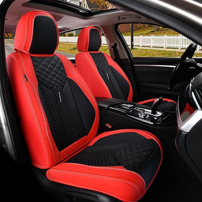 Coverado Front Seat Covers, 2 Pack Waterproof Seat Covers for Cars, Luxury Leather Seat Cushions, Front and Rear Seat Protect