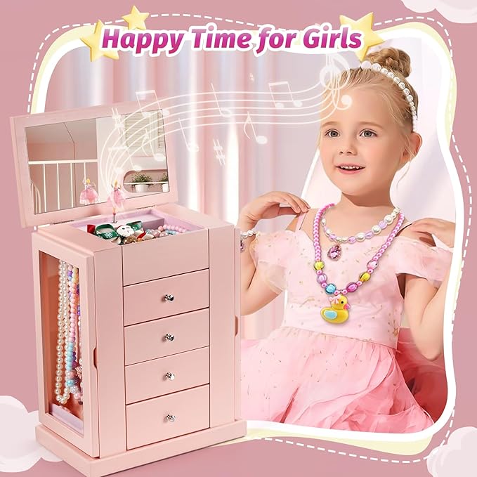 Emfogo Jewelry Box for Girls, Musical Jewelry Box with Spinning Dancer Gifts for Little Girls Christmas New Year Birthday Chi