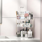 Makeup Organizer Countertop 3 Tier, Corner Bathroom Countertop Organizer with Toothbrush and Makeup Brush Holder, Corner Vani