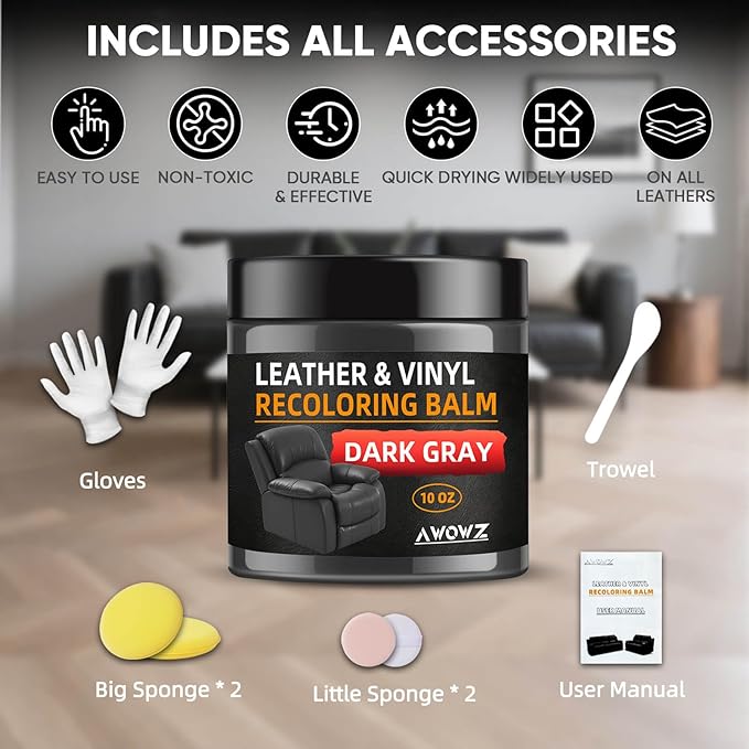 Leather Recoloring Balm - Scratch Repair & Color Restore Kit for Faded Leather, Leather Couch & Car Seats - 10OZ Leather Rest