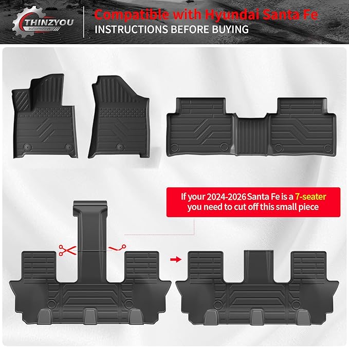 Floor Mats Compatible with 2024 2025 2026 Hyundai Santa Fe Cargo Liner Fit Gas&Hybrid TPE All Weather Back Seat Cover Protector Santa Fe Accessories (Trunk Mat with Backrest Mat+Floor Mats)