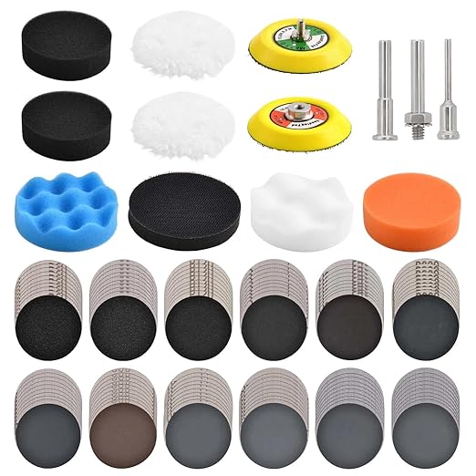 133 PCS Sanding Disc Drill Polishing Kit Sanding Attachment, 3 Inch Wet Dry Headlight Restoration Kit 60-10000 Grit Hook and 