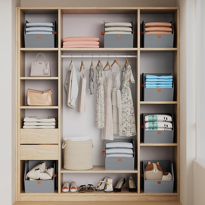 Homsorout Fabric Closet Storage Cubes - 4 Pack Square Storage Bins with Dual Handles for Clothes, Towels, Toys, Cube Storage 