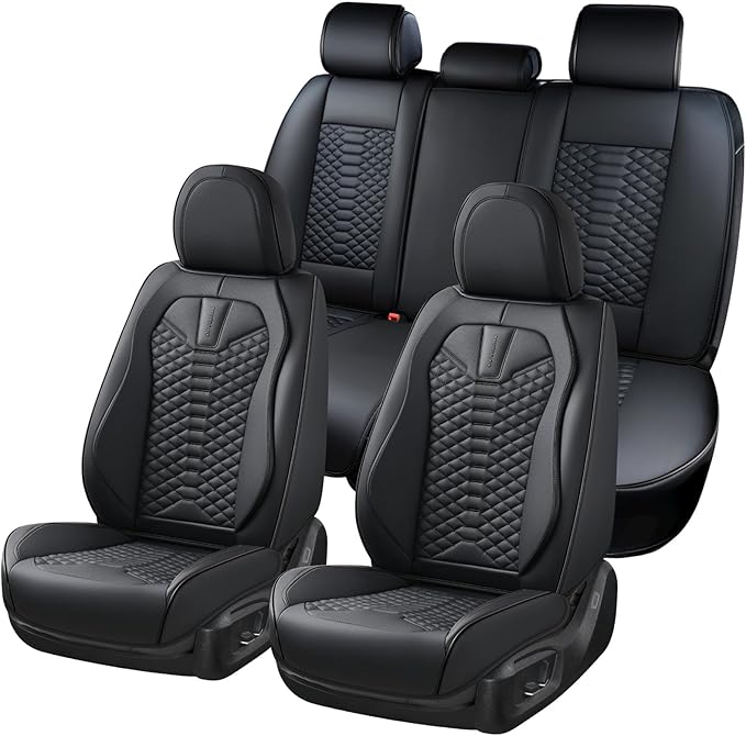 Coverado Leather Seat Covers, Car Seat Covers Full Set, Black Seat Covers for Cars, Car Seat Protector Waterproof, Car Seat C