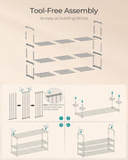 SONGMICS Shoe Rack, 3-Tier Shoe Organizer, Metal Storage Shelf, Upright or Upside Down, for 16-20 Pairs, Stackable, for Entry
