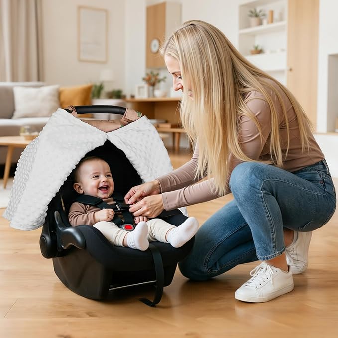 Rquite Car Seat Cover Baby, Carseat Covers Baby Girl, Winter Infant Car Seat Cover, Warm Minky Car Seat Canopy, Baby Carrier 