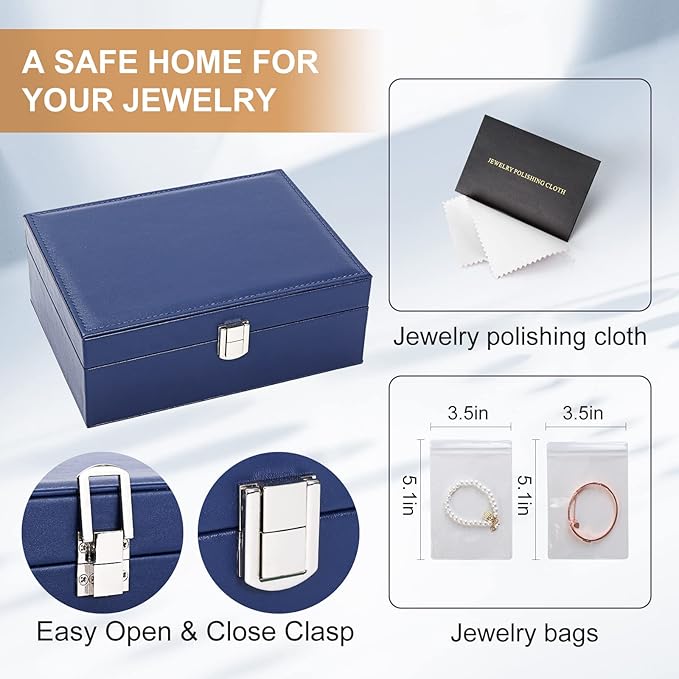 Jewelry Organizer Box PU Leather Jewelry Box for Girls Womens Earring Organizer Boxes 2 Layer Large Jewelry Storage Case Remo