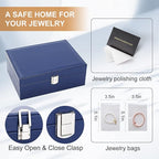 Jewelry Organizer Box PU Leather Jewelry Box for Girls Womens Earring Organizer Boxes 2 Layer Large Jewelry Storage Case Remo