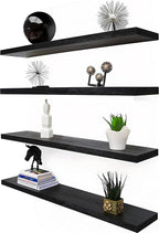 36 Inch Floating Shelves for Wall Rustic Black Wood Wall Shelves for Bedroom Set of 4