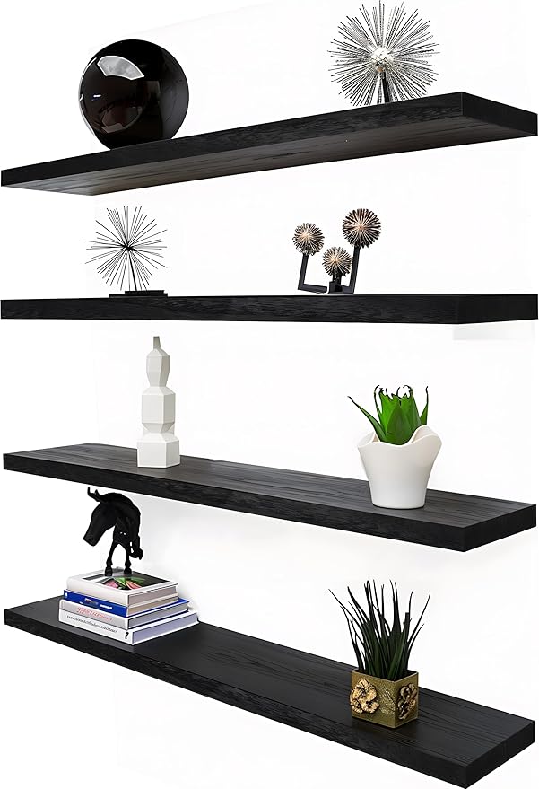 36 Inch Floating Shelves for Wall Rustic Black Wood Wall Shelves for Bedroom Set of 4