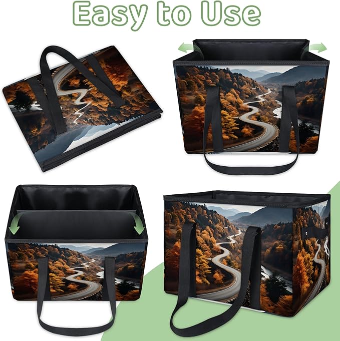 Reusable Grocery Bags Heavy Duty Shopping Bags Foldable Large Tote Bags with Long Handles & Hard Bottom